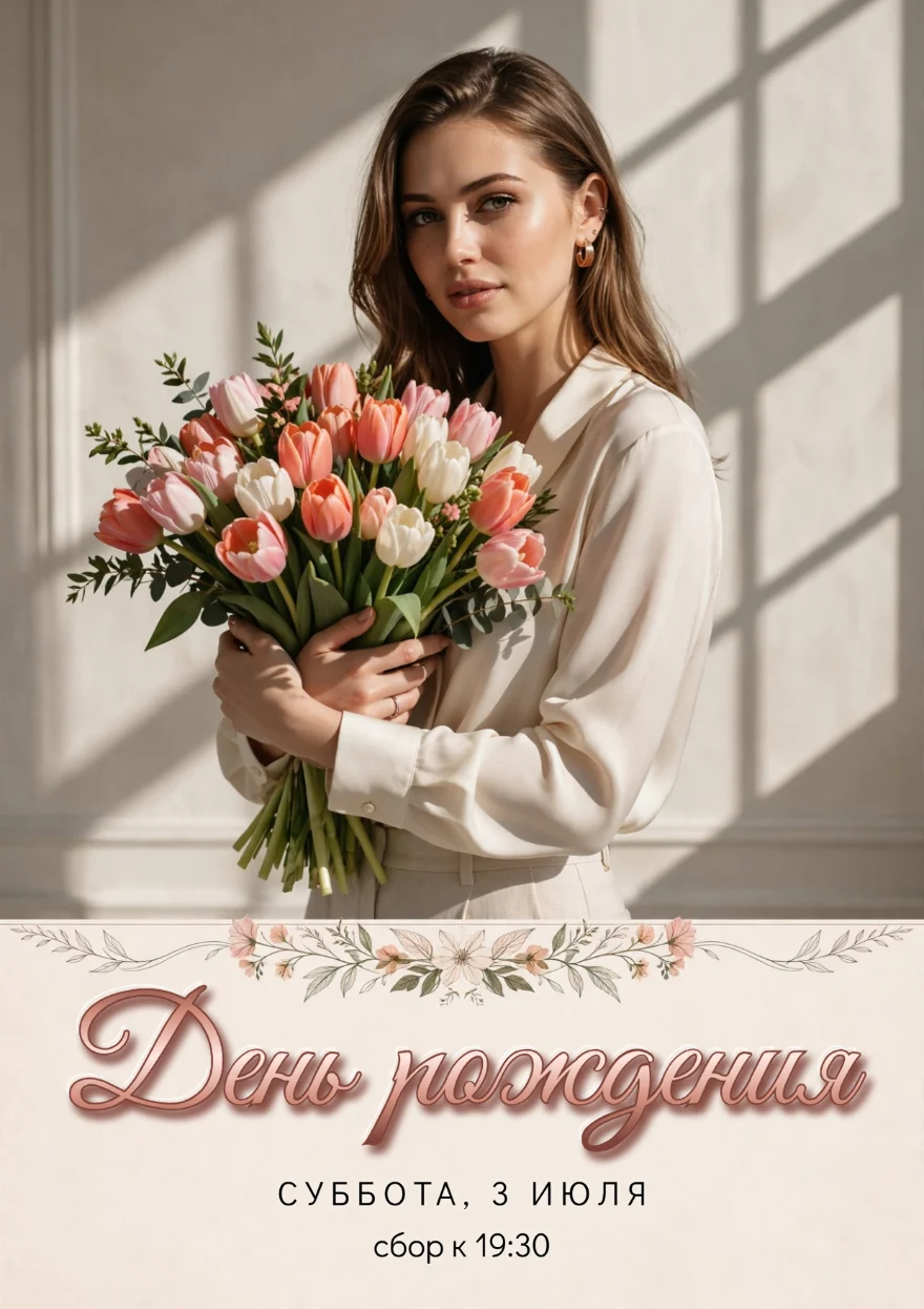 Портрет с охапкой тюльпанов