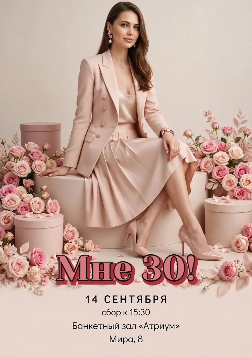 Пудровый костюм среди роз