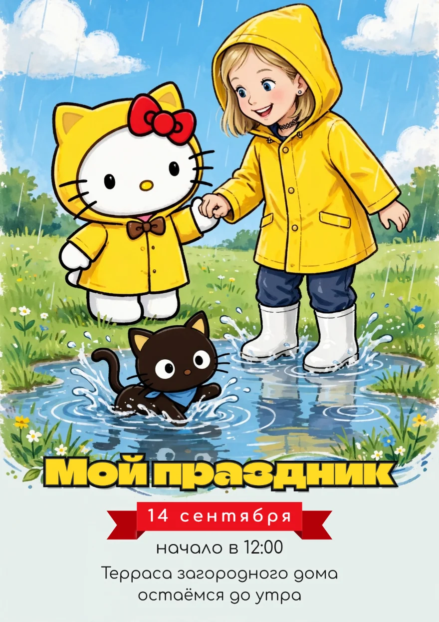 Hello Kitty в жёлтом дождевике