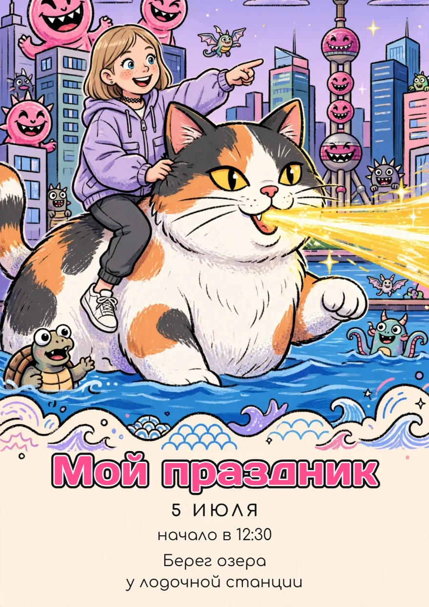 Гигантский кот среди небоскрёбов