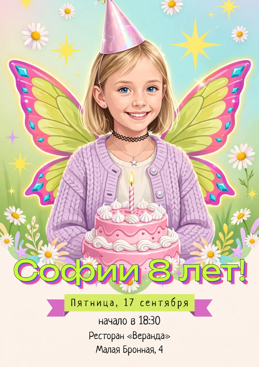 Маленькая фея с розовым тортом