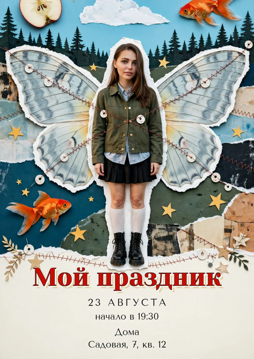Крылья мотылька среди сосен